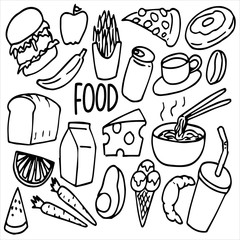 Set of food, sketch, doodle, drawing