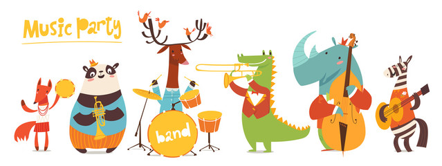 Vector music poster with cute cartoon musicians