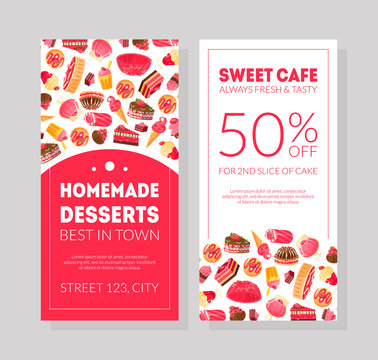Homemade Desserts Best Best in Town Sweets Cafe Sale Banner or Card Template, Bakery, Confectionery, Shop Design Element, Flyer, Gift Card or Coupon Vector Illustration