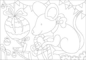 Hand drawing coloring for kids and adults.Set of Christmas hand-drawn decorative elements in vector. Fancy Christmas trees, balls, stars. Pattern for coloring book. Black and white pattern. Sketch by 