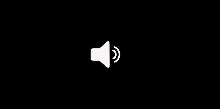 Audio music speaker logo. Sound on icon speaker. White sound icon audio music speaker animation on black background.