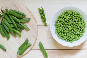 Healthy organic natural home-grown vegetables. Green sugar snap peas.