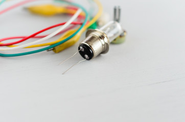 Electrical components on white background