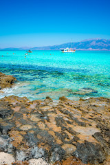 Fototapeta na wymiar Exotic Chryssi island at the south of Crete, with the amazing Golden Beach, Greece