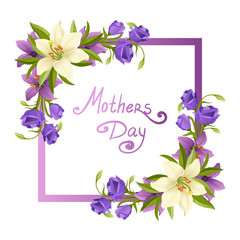 Mothers Day Elegant Card Template with Beautiful Blooming Flowers Vector Illustration