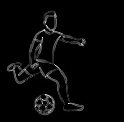 Football player kicks the ball, Flat Line art vector illustration.
