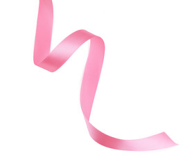 Curled pink ribbon isolated on white background