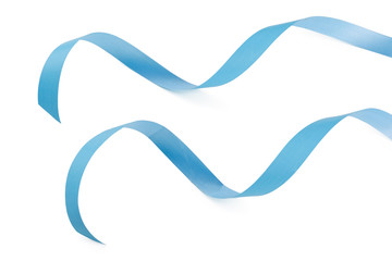 Blue color satin glowing  ribbon  isolated on white background