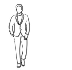 Man in Traditional Dress Flat line art Vector illustration.