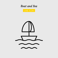 line icon symbol, sailboat and sea Isolated flat outline vector design