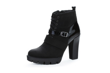 Leather ankle boots for women isolated on white background