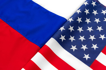 Usa american flag and Russian flag together background