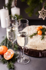 Christmas And New Year Holiday Table Setting. Celebration. Place setting for Xmas Dinner