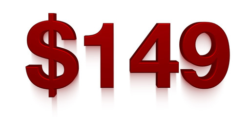 $149 price tag 3d red lettering on white background