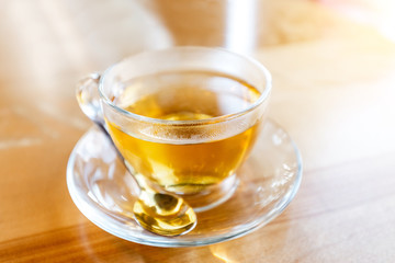 Herbal tea in a cup on a table