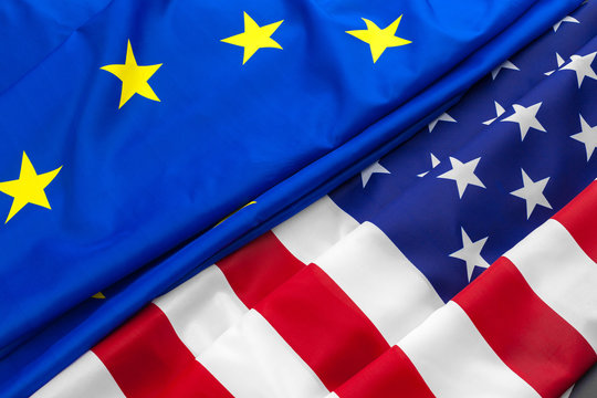 European union and american flag. Business and politics concept