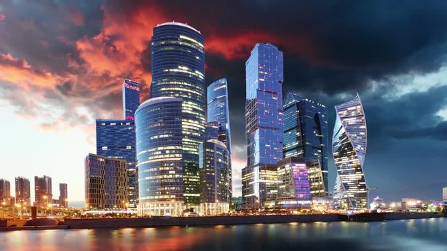 Moscow city, Russia. Moscow International Business Center at sunset - Tima lapse