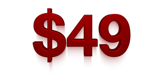 $49 price tag 3d red lettering on white background