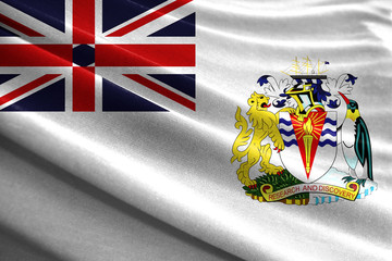 Realistic flag of British Antarctic Territory on the wavy surface of fabric