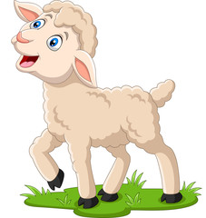 Cartoon happy lamb on the grass