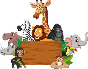 Cartoon wild animal with blank signboard
