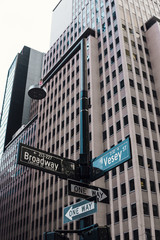 Fototapeta na wymiar Street signs on pillar in city center