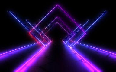 abstract background neon tunnel. 3d illustration