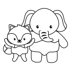 cute little elephant with fox babies characters