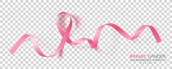 Breast Cancer Awareness Month. Pink Color Ribbon Isolated On Transparent Background. Vector Design Template For Poster. - obrazy, fototapety, plakaty