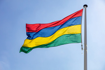 Mauritius flag waving against clear blue sky