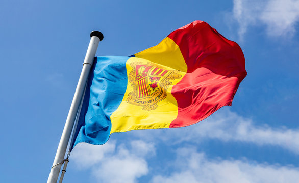 Moldova flag waving against clear blue sky