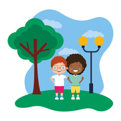 happy boy and girl in the park