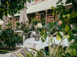 Beautiful summer terrace of the open-type restaurant