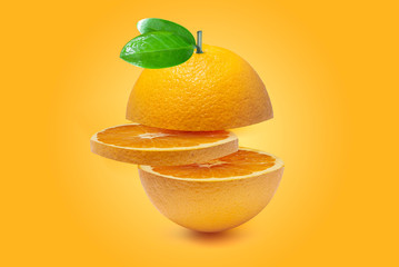 Orange isolated on orange background.Juicy and sweet and renowned for its concentration of vitamin C