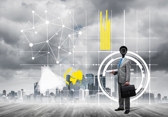 Concept of security and privacy protection with camera headed man