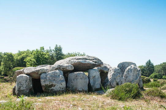 view of the famous dolmen magalith in Carnac -  Britany - France