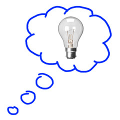Idea Bubble Containing a Lightbulb, Isolated on a White Background