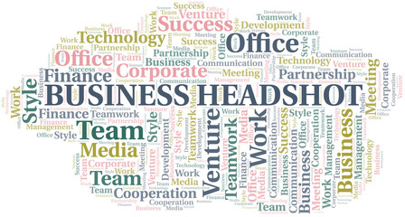 Business Headshot word cloud. Collage made with text only.