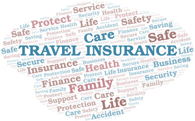 Travel Insurance word cloud vector made with text only.