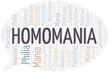 Obraz premium Homomania word cloud. Type of mania, made with text only.