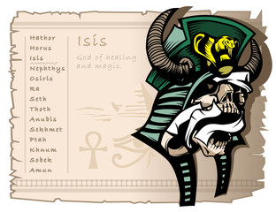 Isis, the goddess of magic and healing. Ancient Egyptian mythology. Tattoo template and T-shirts.