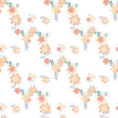 Beautiful pattern with simple foolproof flower botanical. Wild botanical garden bloom. Flower background. Spring floral surface pattern. Leaves illustration.