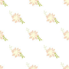 Fototapeta na wymiar Pattern of bouquets of simple, clear, ordinary flowers in Victorian colors