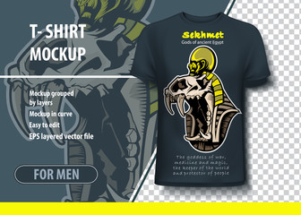 Fototapeta premium Lion skull vector template for T-shirts on the subject of ancient Egyptian mythology, Sekhmet goddess of war, medicine and magic.
