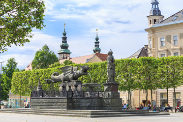 Fototapeta na wymiar Lindworm Fountain - symbol landmark of the city Klagenfurt in Austria