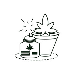 cannabis bottle product with houseplant