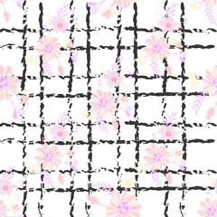 Abstract flowers seamless pattern for fabric design. Vector repeat illustrations. Romantic  twig and flora seamless pattern.Botanical wallpaper. Element decorative floral.