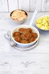 turkey meatballs with potatoes and carrot leek salad