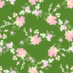 Abstract flowers seamless pattern for fabric design. Vector repeat illustrations. Romantic  twig and flora seamless pattern.Botanical wallpaper. Element decorative floral.