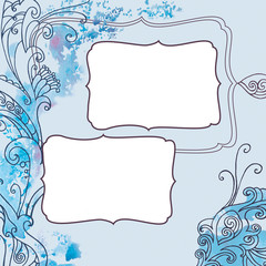Square frame with winter blue frosty christmas pattern	
